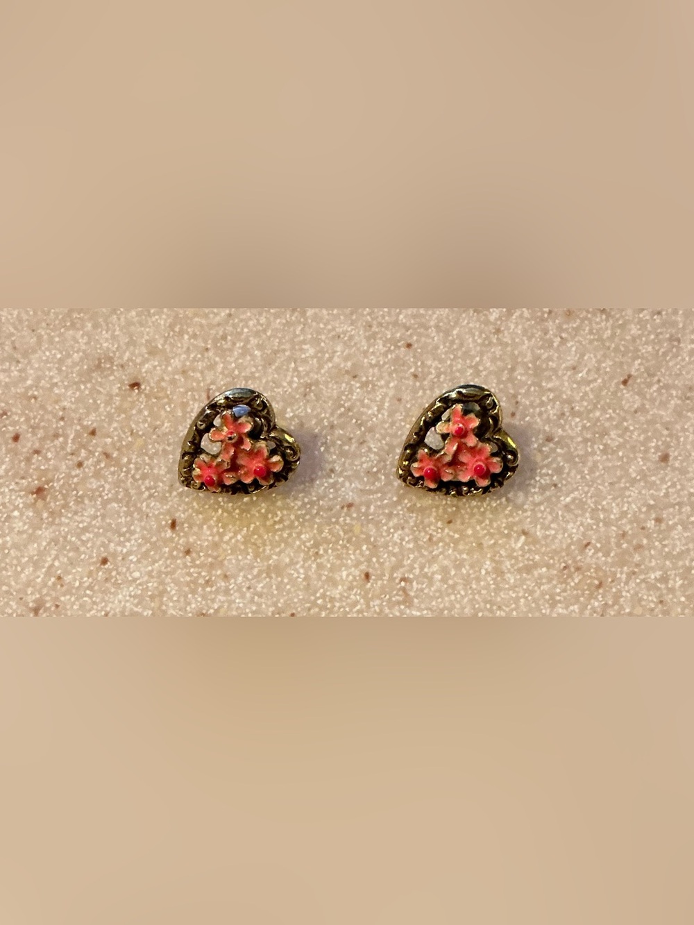 Heart Floral Stud Earrings in Coral Pink